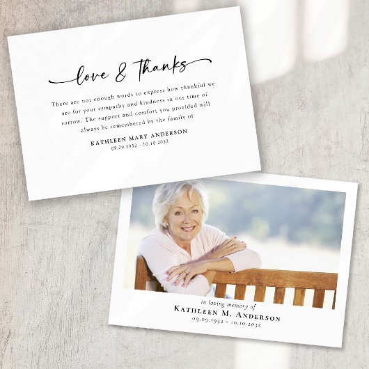 Simple Script Photo Funeral Bedankkaart