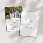 Simple Script Photo Wedding Minimalist Whimsical  Kaart<br><div class="desc">This wedding invitation features oversized handwritten script names on a clean white background, with a full photo panel on the reverse side for a personal, editorial touch. The minimal design lets the couple's names and photo do all the talking. Perfect for the bride planning a quiet luxury or modern minimalist...</div>