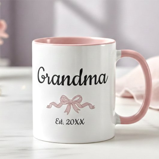 Simple Script Pink Girl Bow Grandma Est. Year Mok