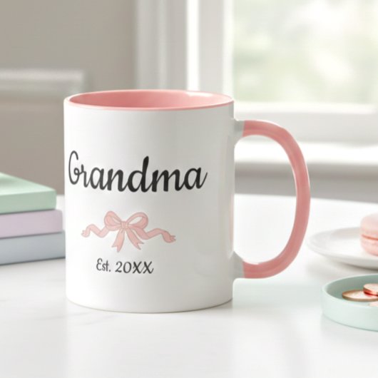 Simple Script Pink Girl Bow Grandma Est. Year Mok