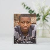 Simple Script Roos Gold Overlay Photo Afstuderen Briefkaart (Staand voorkant)