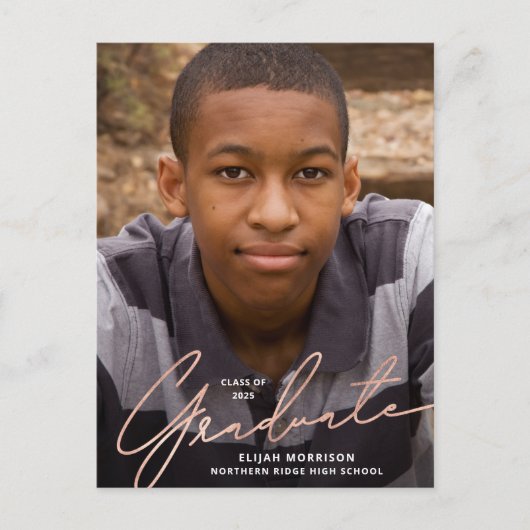 Simple Script Roos Gold Overlay Photo Afstuderen Briefkaart (Voorkant)