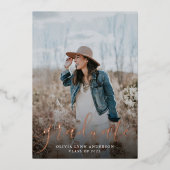 Simple Script Rose Gold Graduation Announcement Folie Uitnodiging (Voorkant)