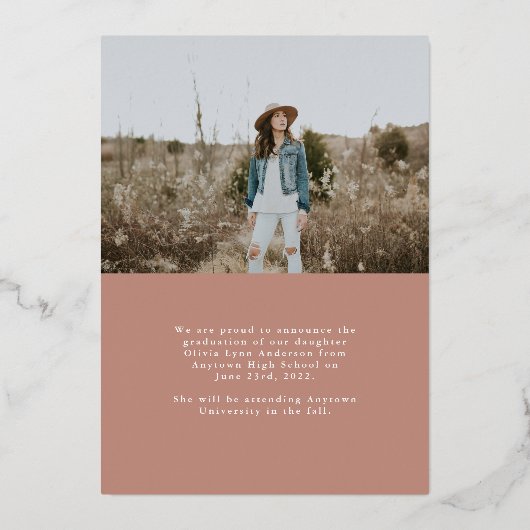 Simple Script Rose Gold Graduation Announcement Folie Uitnodiging (Achterkant)