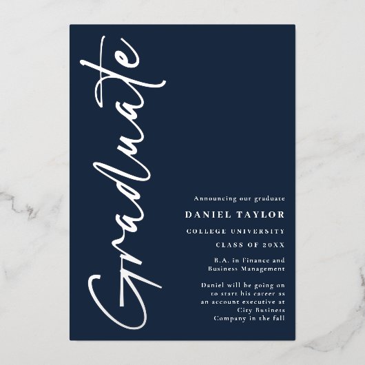 Simple Script Silver Foil Afstuderen Aankondiging (Voorkant)