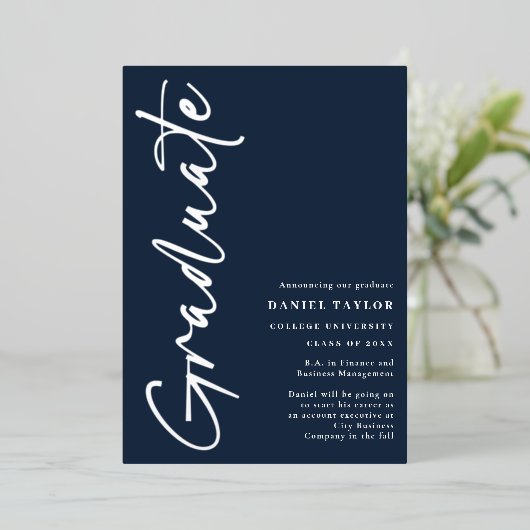 Simple Script Silver Foil Afstuderen Aankondiging (Staand Voorkant)