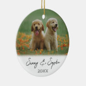 Simple Script Two Puppy Dog Photo Keramisch Ornament (Rechts)