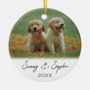 Simple Script Two Puppy Dog Photo Keramisch Ornament