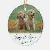 Simple Script Two Puppy Dog Photo Keramisch Ornament (Links)