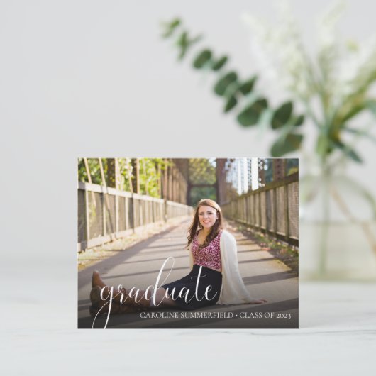 Simple Script Typography Photo Graduparty Kaart (Staand voorkant)