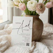 Simple Script Typography QR Code White Wedding Kaart