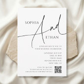 Simple Script Typography QR Code White Wedding Kaart
