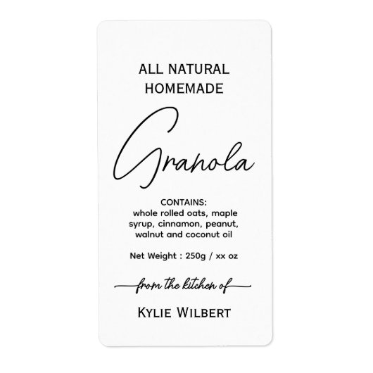 Simple Script Vertical Homemade Granola Label (Voorkant)