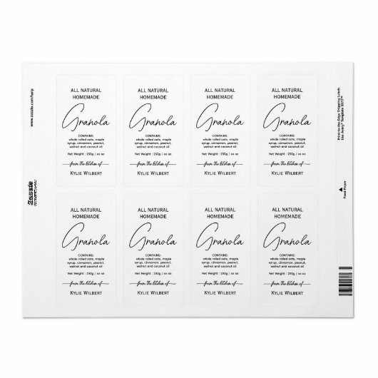 Simple Script Vertical Homemade Granola Label (Full Sheet)