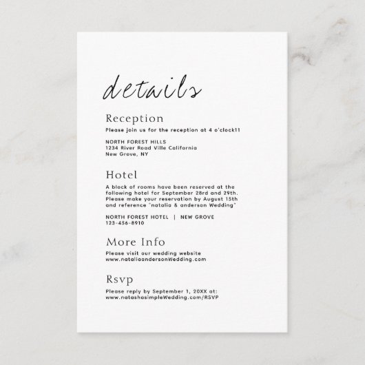 Simple Script Wedding Details Enclosure Kaart (Voorkant)