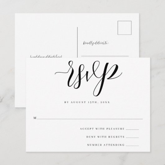 Simple Script Wedding Response RSVP Card Briefkaar Briefkaart (Voorkant / Achterkant)
