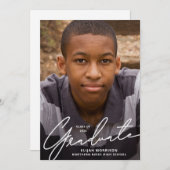 Simple Script White Overlay Photo Graduparty Kaart (Voorkant / Achterkant)