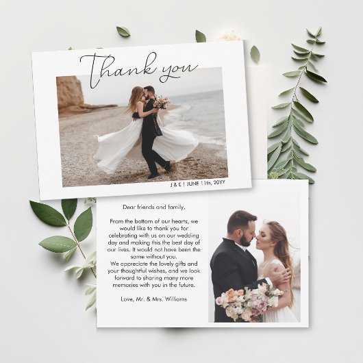 Simple Script White Weduwfoto Bedankkaart
