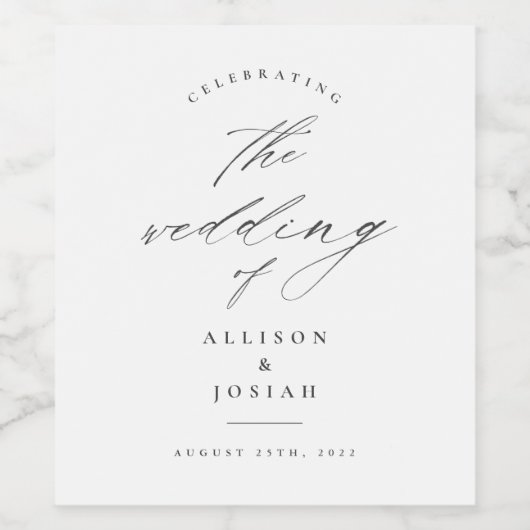 Simple Script Witte Bruiloft Wijn Etiket (Enkel label)