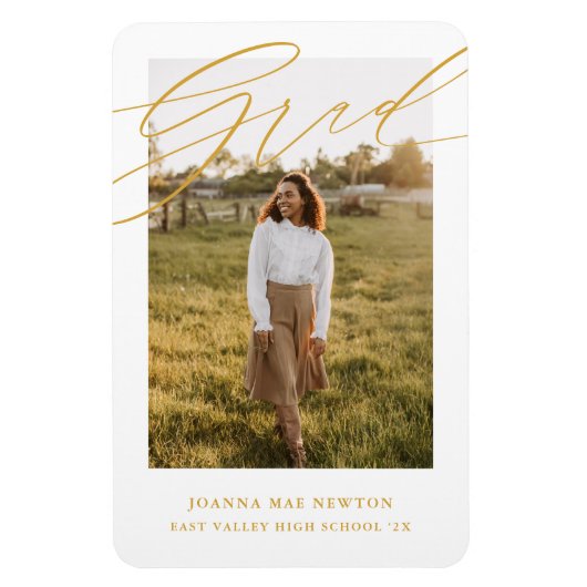Simple Script Yellow Photo Graduation Announcement Magneet (Verticaal)