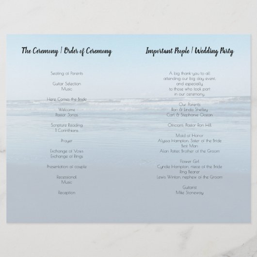 Simple Seacoast Ceremonony Folded Wedding Program (Achterkant)