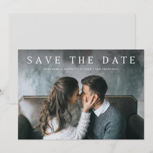 Simple Serif | Elegante Klassieke Tekst en Foto Save The Date (Voorkant / Achterkant)