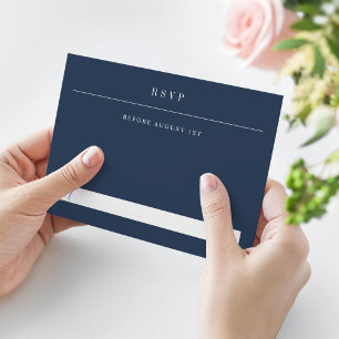 Simple Serif Modern Typography Wedding Blue RSVP Kaartje