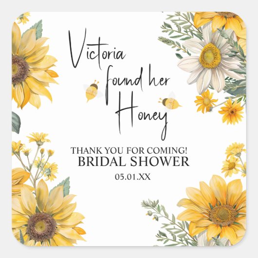 Simple She’s Found Her Honey Bee Bridal Shower Vierkante Sticker (Voorkant)