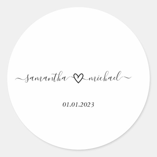 Simple Signature Name Couple Valentijn Wedding Ronde Sticker (Voorkant)