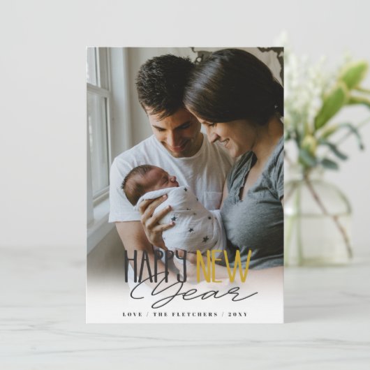 Simple Signature Script Happy Nieuwjaar Feestdagenkaart (Staand voorkant)