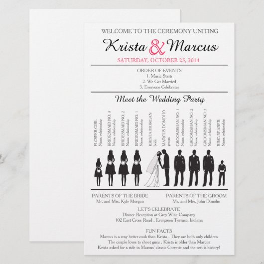 Simple Silhouettes Wedding Program Flyer-3RF (Voorkant / Achterkant)