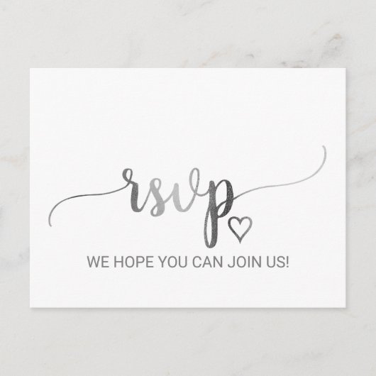 Simple Silver Foil Calligraphy Song Request RSVP Uitnodiging Briefkaart (Voorkant)