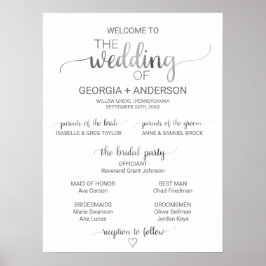 Simple Silver Foil Calligraphy Wedding Programme ( Poster