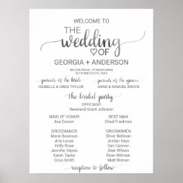 Simple Silver Foil Calligraphy Wedding Programme Poster