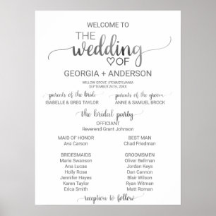 Simple Silver Foil Calligraphy Wedding Programme Poster