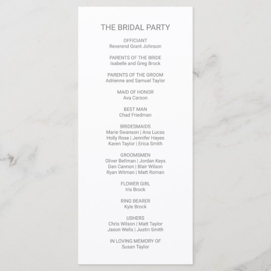 Simple Silver Foil Calligraphy Wedding Programme Programmakaart (Achterkant)