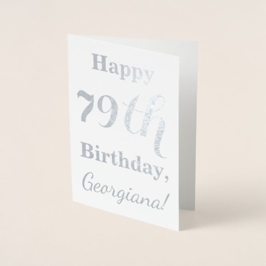 Simple Silver Foil "HAPPY 79th BIRTHDAY" + Naam Folie Kaarten (Voorkant)