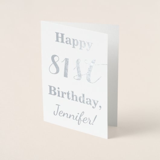 Simple Silver Foil "HAPPY 81st BIRTHDAY" + Naam Folie Kaarten (Voorkant)