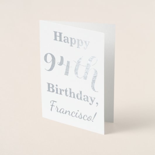 Simple Silver Foil "HAPPY 94th BIRTHDAY" + Naam Folie Kaarten (Voorkant)