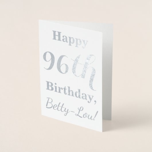 Simple Silver Foil "HAPPY 96th BIRTHDAY" + Naam Folie Kaarten (Voorkant)