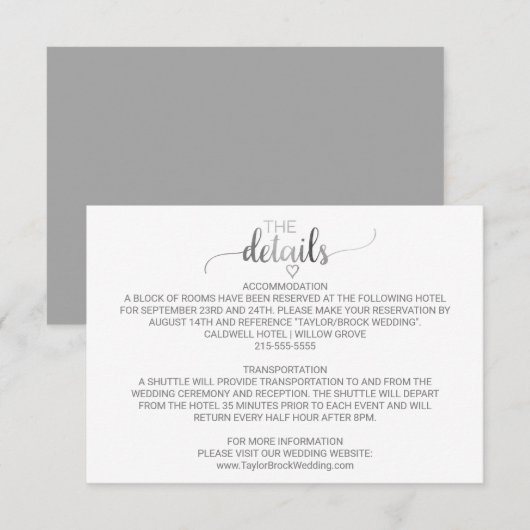 Simple Silver Foil-kalligrafie — Kaart met details (Voorkant / Achterkant)