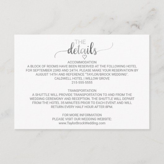 Simple Silver Foil-kalligrafie — Kaart met details (Voorkant)