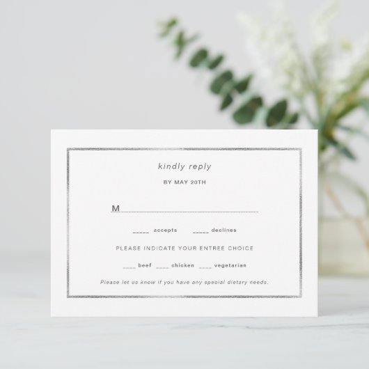 Simple Silver Foil Lijst bruiloft rsvp (Staand voorkant)
