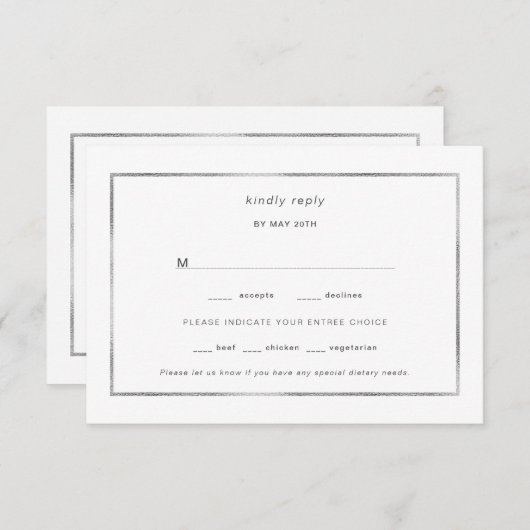 Simple Silver Foil Lijst bruiloft rsvp (Voorkant / Achterkant)