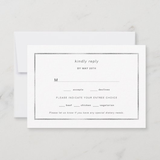 Simple Silver Foil Lijst bruiloft rsvp Kaartje (Voorkant)