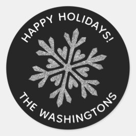 Simple Silver Glitter Snowflake Ronde Sticker