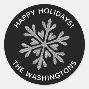 Simple Silver Glitter Snowflake Ronde Sticker