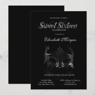 Simple Silver Masque Black Sweet 16 Kaart