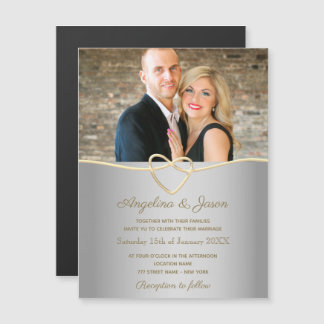Simple Silver Photo Wedding Magnetische Uitnodiging