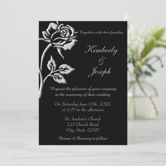 Simple Silver Roos Invitation Kaart (Staand voorkant)